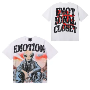 Unisex high street grafiko kontomandiko t-shirt casual leuko alien print streetwear tee