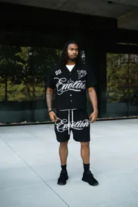 25S streetwear waffle short sleeve shirt and shorts set with cupid embroidery design.
