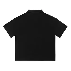 Plain black short sleeve polo shirt back view, premium casual daily wear top for men women