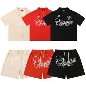 Men Top And Bottom Waffle Shirt Shorts Set Cupid Embroidery Streetwear Hip Hop Summer Short Sleeve Casual Clothes