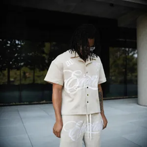 Men women waffle knit short sleeve shirt shorts set streetwear casual summer outfit