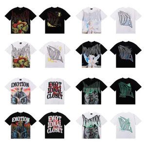 High Street Ανδρικό Βαμβακερό T-Shirt Με Στρας Γράμματα Σχέδιο Κινουμένων Σχεδίων Εξωγήινος Άγγελος Κοντομάνικο Top Hip Hop Casual Χαλαρό Unisex