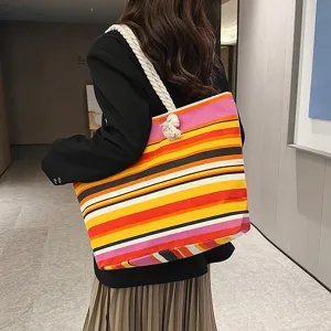 Damen Freizeit Segeltuch Umhängetasche bunte gestreifte große Handtasche Herbst neu