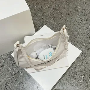 Sac à aisselle en nylon avec chaîne acrylique élégante, sac à main décontracté pour femme.