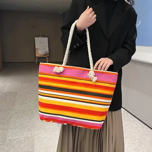 Herbst neue Damen Canvas Umhängetasche, japanischer Stil lässige gestreifte Handtasche.