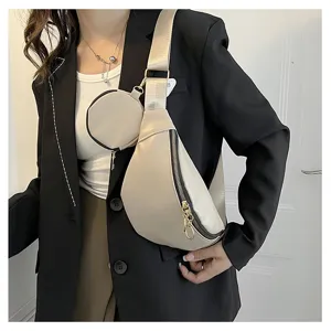 Sac à bandoulière en cuir PU pour femme pochette ronde mode sac de poitrine décontracté