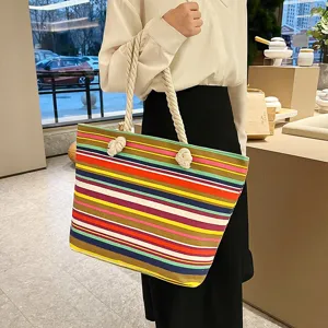 Herbst neue Damen Segeltuch Umhängetasche, bunte Streifen lässige Handtasche für Alltag.