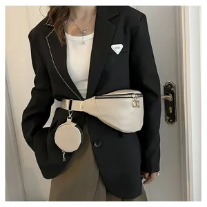 Sac de poitrine en cuir PU tendance sac banane décontracté avec petite pochette ronde pour femme