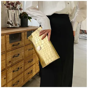 Sac pochette enveloppe motif crocodile doré, sac à main féminin élégant et minimaliste