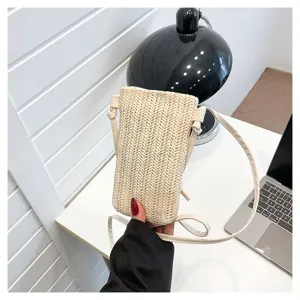 Sac bandoulière tressé pour femme, petit sac à main en paille élégant pour téléphone portable.