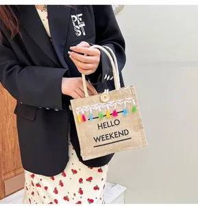 Sac à main tendance en lin avec de coloris de gland et impression pour femmes.