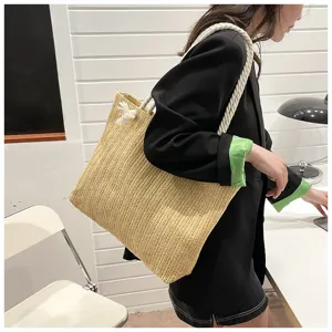 Gewebte Stroh Handtasche für Damen, große Kapazität lässige Schultertasche für den Sommer.