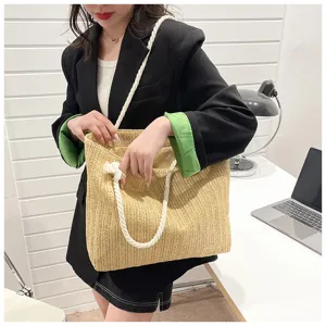 Große gewebte Stroh-Shopper Schultertasche für Damen, stilvolle Sommer Strand Handtasche Alltag.