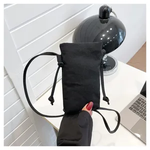 Sac bandoulière noir en toile pour femme, mini sac telephone tendance usage quotidien chic