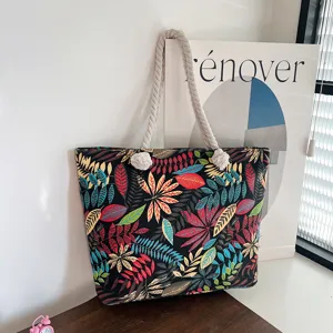Bunte Blätter Print Canvas Tote Bag, lässige große Schultertasche für Damen Alltag.