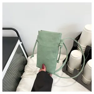 Sac bandoulière en toile verte pour femme, mini sac de téléphone décontracté avec sangle.