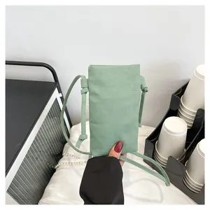 Sac bandoulière en toile verte pour téléphone, sac à main simple et décontracté au quotidien.