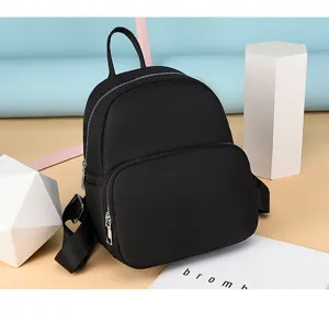 Kleine zwarte Oxford stoffen rugzak voor dames, dagelijkse minimalistische tas.