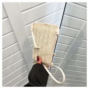 Sac Bandoulière en Paille Tressée Mode d'Été Décontracté Mini Sac pour Femmes Chic