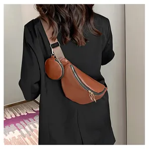 Sac bandoulière élégant en cuir PU avec petite pochette, sac de poitrine décontracté uni.