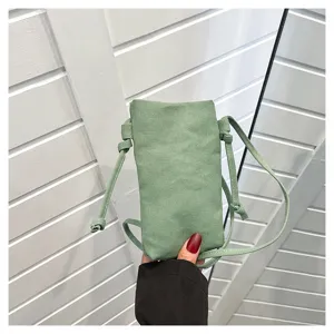 Sac bandoulière de téléphone en toile verte, mini sac pratique avec lanière pour femmes.