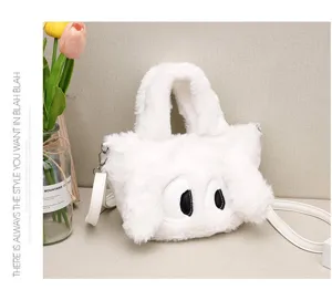 Sac à main en peluche blanche mignon sac bandoulière duveteux style cartoon casual