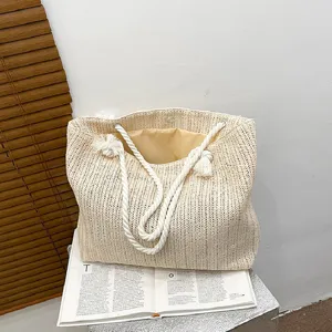 Große Kapazität Stroh Gewebte Tragetasche Für Damen Casual Urban Minimalistische Umhängetasche Sommer Strand Urlaub Handtasche