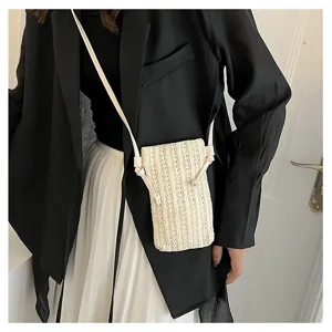 Mini sac bandoulière en paille pour femmes, élégant sac téléphone portable d'été.