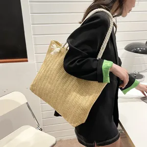 Große geflochtene Strohtasche für Damen, stilvolle Sommer Freizeittasche Schultertasche.