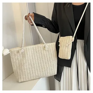 Sac cabas tisse en paille mode ensemble sac bandouilere decontracte ete pour femme.