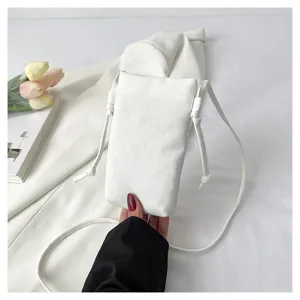 Sac bandoulière minimaliste blanc en toile pour téléphone, sac quotidien pour femmes.