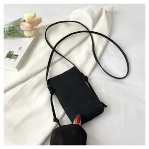 Sac bandoulière minimaliste noir pour téléphone, pochette décontractée en tissu pour femme.