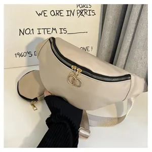 Sac banane élégant en cuir PU avec pochette, sac de poitrine décontracté pour tous les jours.