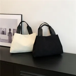 Sac à main uni en velours côtelé tendance, cabas décontracté pour femme en automne.