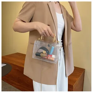 Sac bandoulière transparent en PVC pour femme, sac gelée élégant avec poignée en métal.