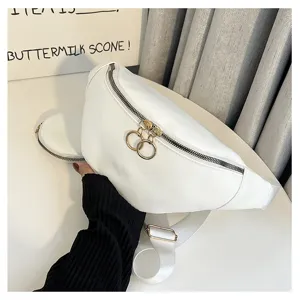 Sac banane en cuir PU blanc sac de poitrine uni élégant sangle réglable utilisation en plein air