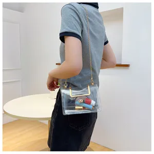 Sac bandoulière chaîne PVC transparent, sac à main épaule gelée transparent pour femmes.