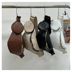 Sac bandoulière en cuir PU sac de poitrine couleur unie sac banane décontracté mode détail