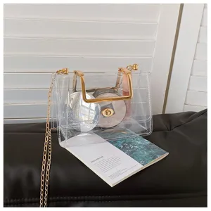 Sac carré en chaîne PVC transparent sac à main gélifié clair sac bandoulière décontracté femmes