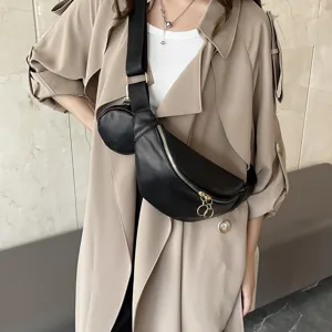 Femmes Mode Cuir PU Sac Bandoulière Sac de Poitrine Casual Couleur Unie Sac Banane Sac Quotidien