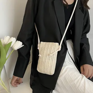 Sac bandoulière en paille tissée chic mini sac à épaule pour femme mode d'été décontracté