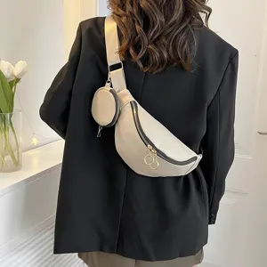 Sac à bandoulière en cuir PU pour femme, sac de poitrine décontracté de couleur unie.