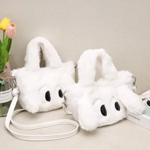 Sac à Main Peluche Mignon Mode Femme Dessin Animé Duvet Décontracté Petit Sac Carré Blanc Poignée Supérieure Bandoulière