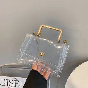 Sac Bandoulière Transparent en PVC Style Jelly avec Chaîne et Pognée Métallique Chic