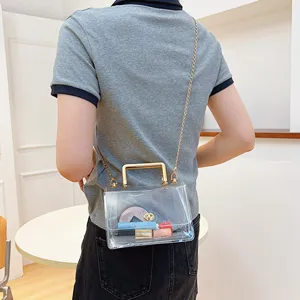 Sac Bandoulière Transparent en PVC Sac à Main Jelly Clair Avec Chaîne Fermoir pour Femme Quotidien Décontracté