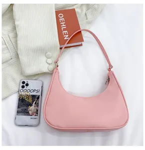 Sac bandoulière hobo en nylon rose pour femme, sac fourre-tout léger décontracté