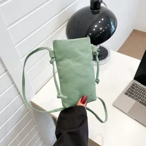 Sac bandoulière minimaliste en toile pour femme, sac de téléphone portable vert léger.