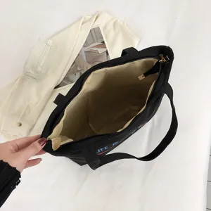 Modieuze zwarte canvas shopper tas, grote capaciteit casual schoudertas voor dames.