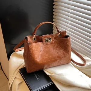 Borsa a Mano in Pelle PU con Motivo Coccodrillo Retro per Donna Borsa Tote alla Moda Borsa a Tracolla Chic per Commuter