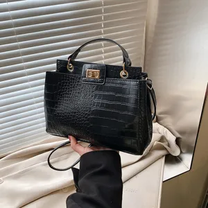 Borsa a mano nera con stampa coccodrillo donna retrò elegante borsa a tracolla vista principale